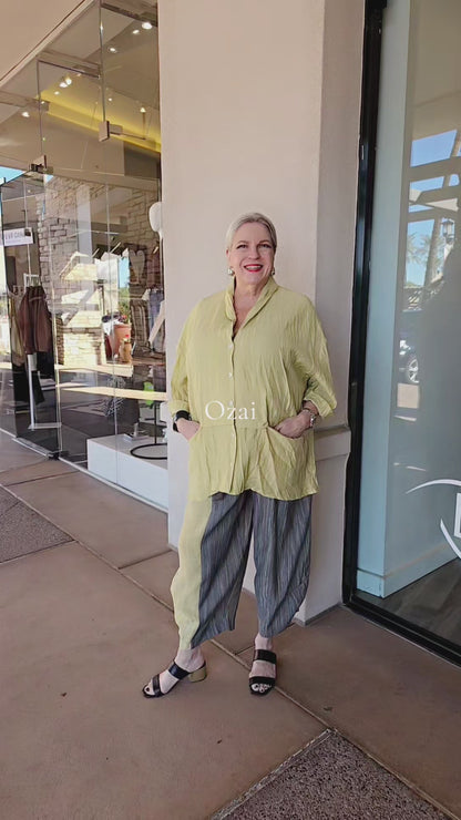 Ozai Yellow Crinkle Button Front Shirt 860138