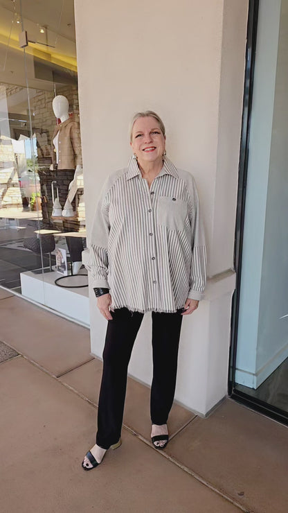 Multiples Plus Size Grante Cuffed Raglan Button Shirt M45506BM