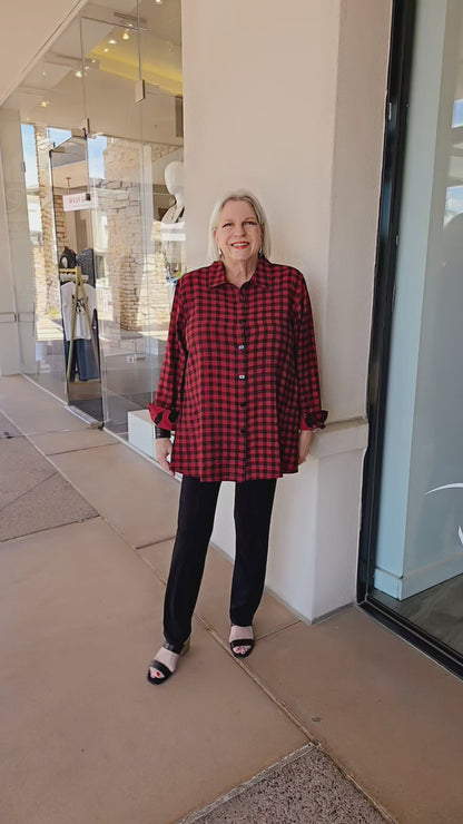 Multiples Plus Size Red/Black 3/4 Slv Shirt M45203BW