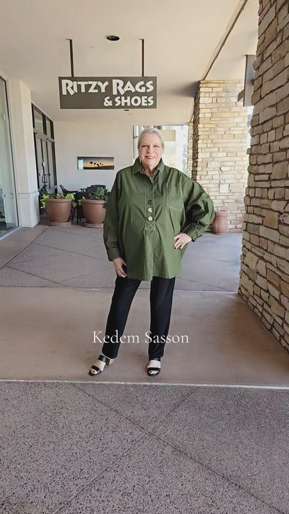 Kedem Sasson Green Half Button Oversized Shirt P45