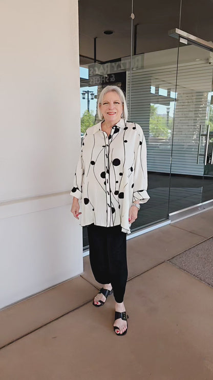 Multiples Plus Size Ivo/Black Dot Button Front Shirt M35306BW