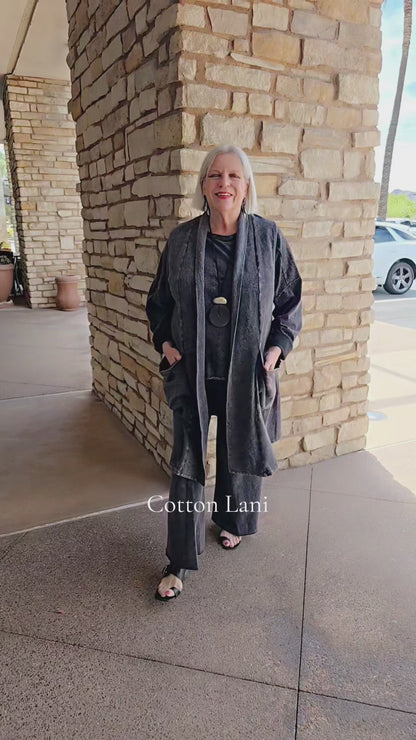 Cotton Lani Plus Size Long Black 2 Pocket Vest ST005