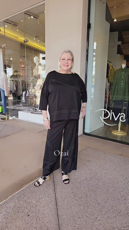 Ozai Black/Olive Stitch Pullover Top 860428