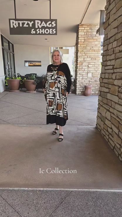 IC Collection Black/Ivory Pullover Dress 7388D