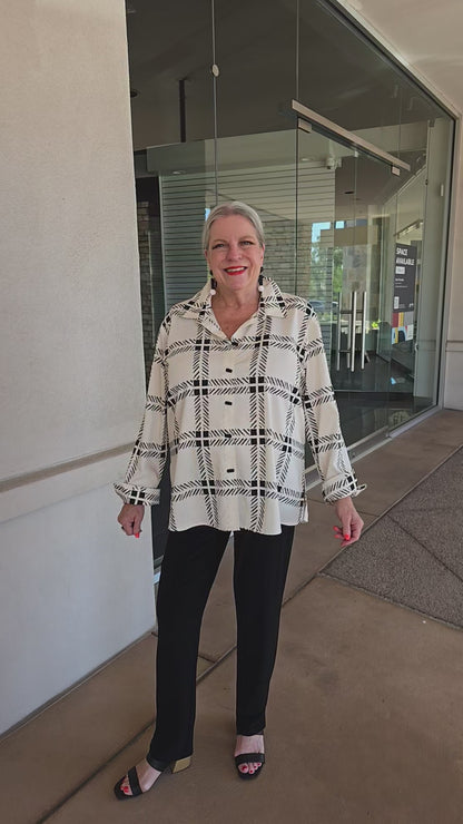 Multiples Cream/Black Plaid Print Button Front Shirt M36610BM