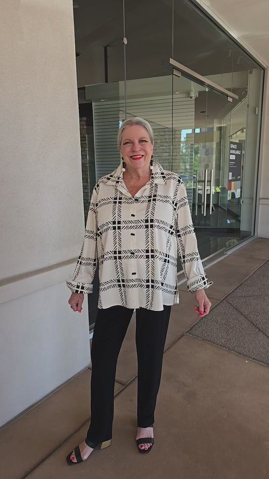 Multiples Cream/Black Plaid Print Button Front Shirt M36610BM