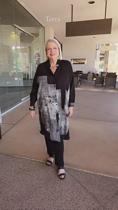 Terra Black/Grey Long Dress/Kimono T2642