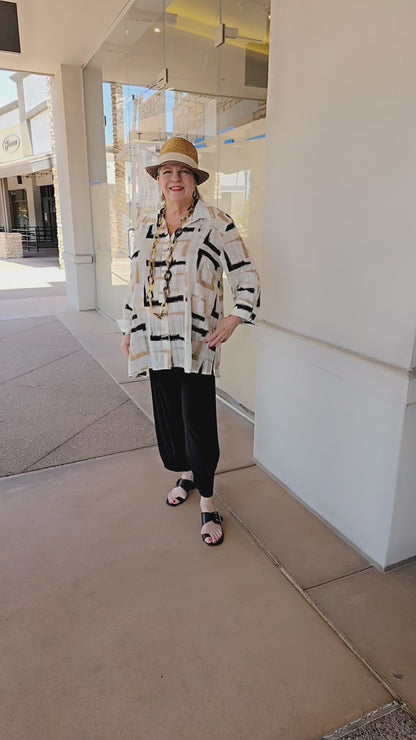 Multiples Plus Size Multi Cream/Black Detailed Shirt M35311BW
