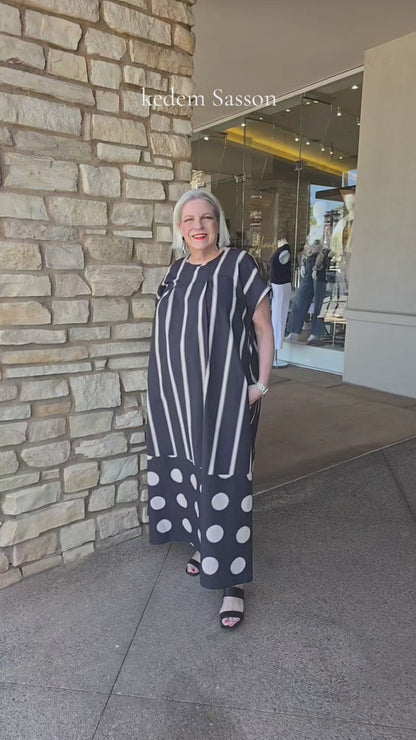 Kedem Sasson Black/Tan Dot Pullover Tie Dress B704