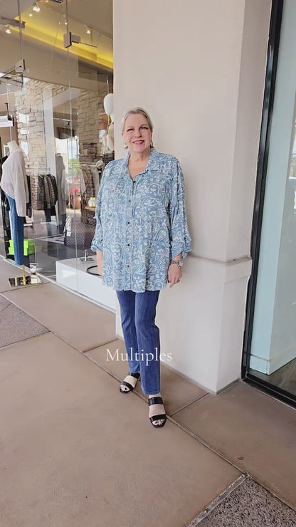 Multiples Plus Size Denim Print Button Front Shirt M16208BW