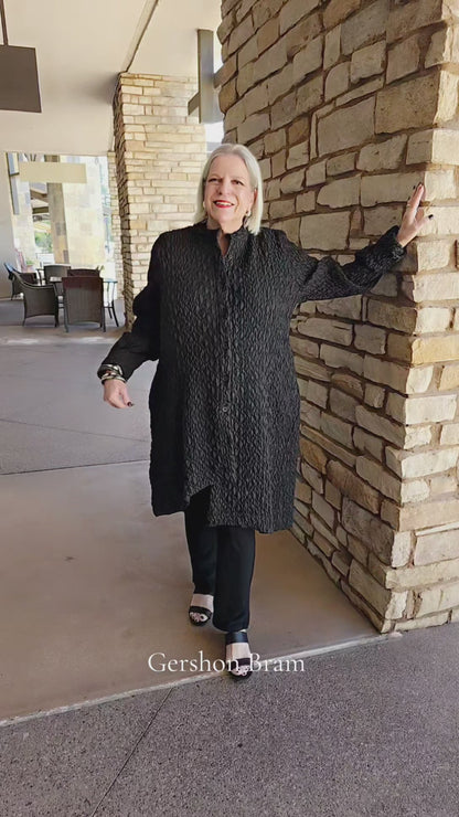 Gershon Bram Black Textured Button Front Uneven Hemline Jacket GB12607
