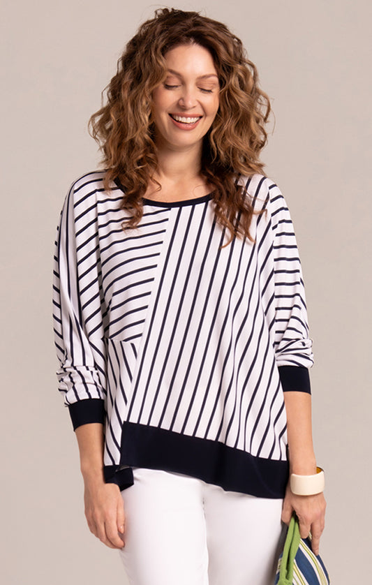 Sympli Navy Stripe Trim Boxy Top 22390PD-3