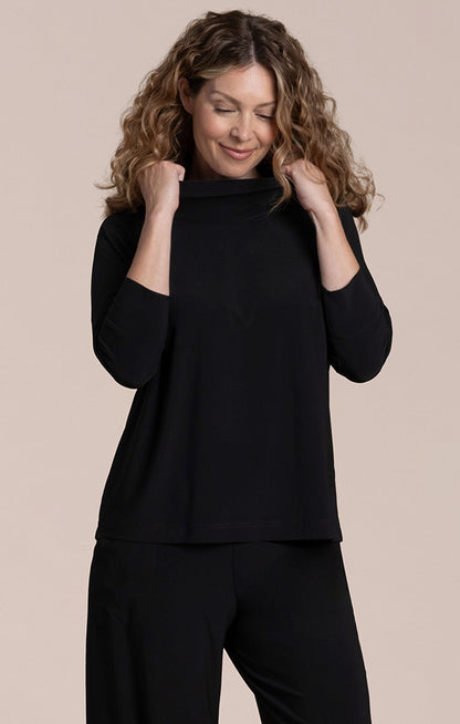 Sympli Plus Size Black Slouch High Neck Pullover Top 22249NT-2