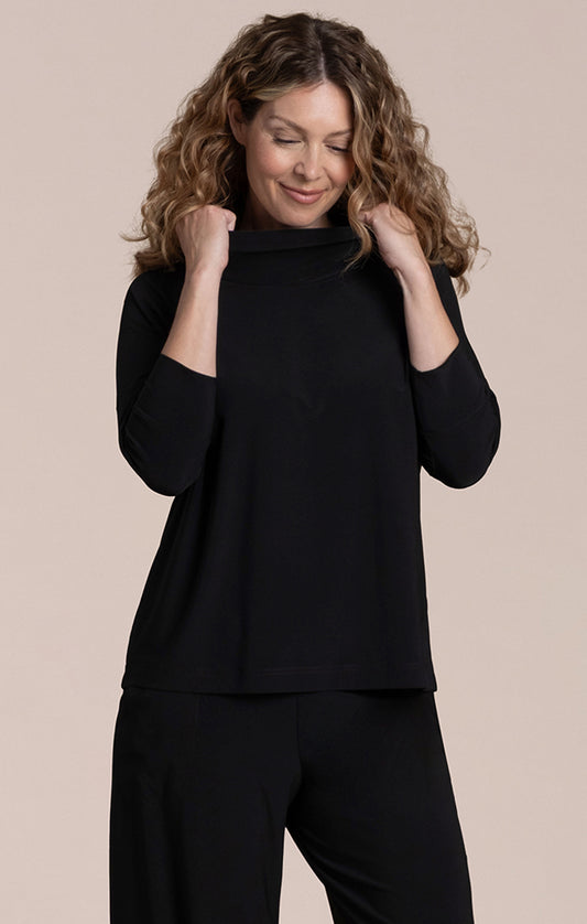 Sympli Plus Size Black Slouch High Neck Pullover Top 22249NT-2