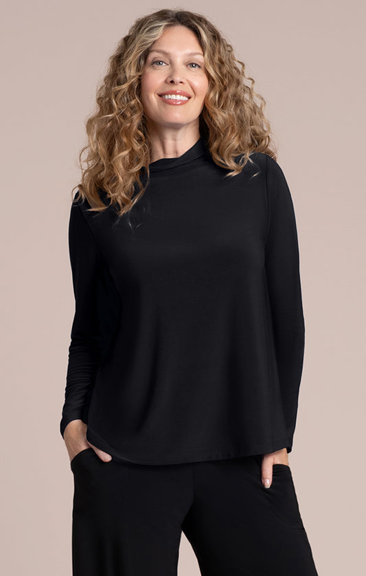 Sympli Plus Size Black Echo Mock Neck Top 22398-3