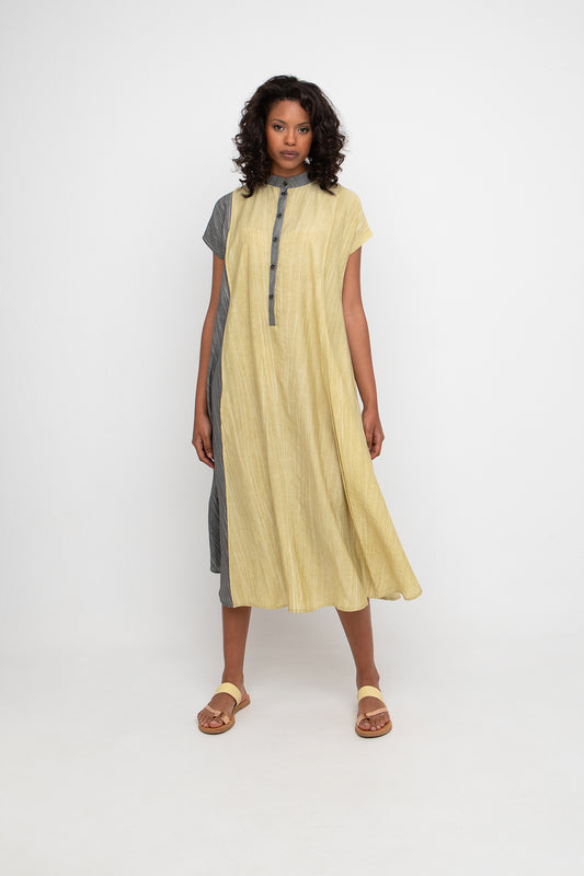 Ozai Plus Size Black Yellow Half Pullover Dress 860148