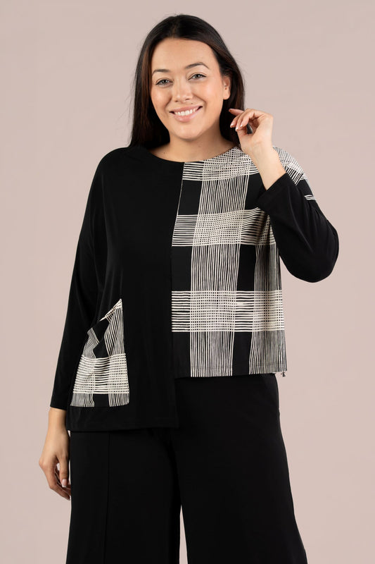 Sympli Etch Top in Black/Cash Plaid 22223CB-3