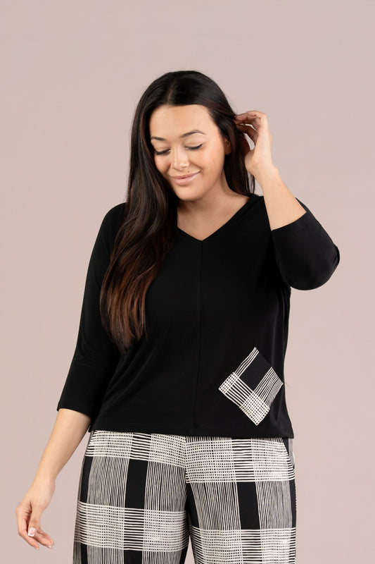 Sympli Black/Cashew Plaid Pullover Revel Top 22175P-2