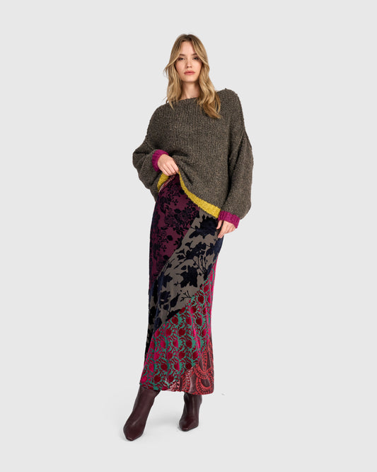 Alembika Brown Color Block Knit Sweater AS946B