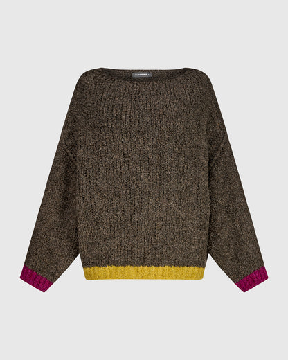 Alembika Brown Color Block Knit Sweater AS946B