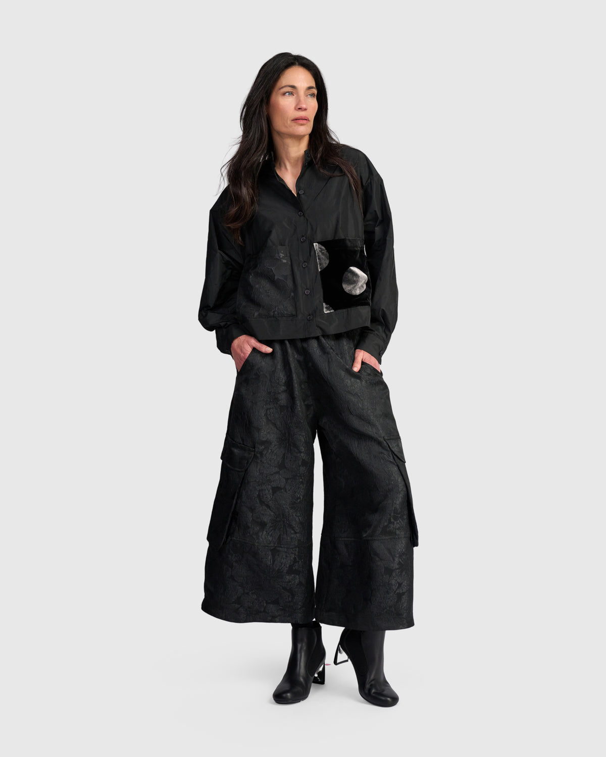 Alembika Black Taffeta Short Pocket Shirt AT813B