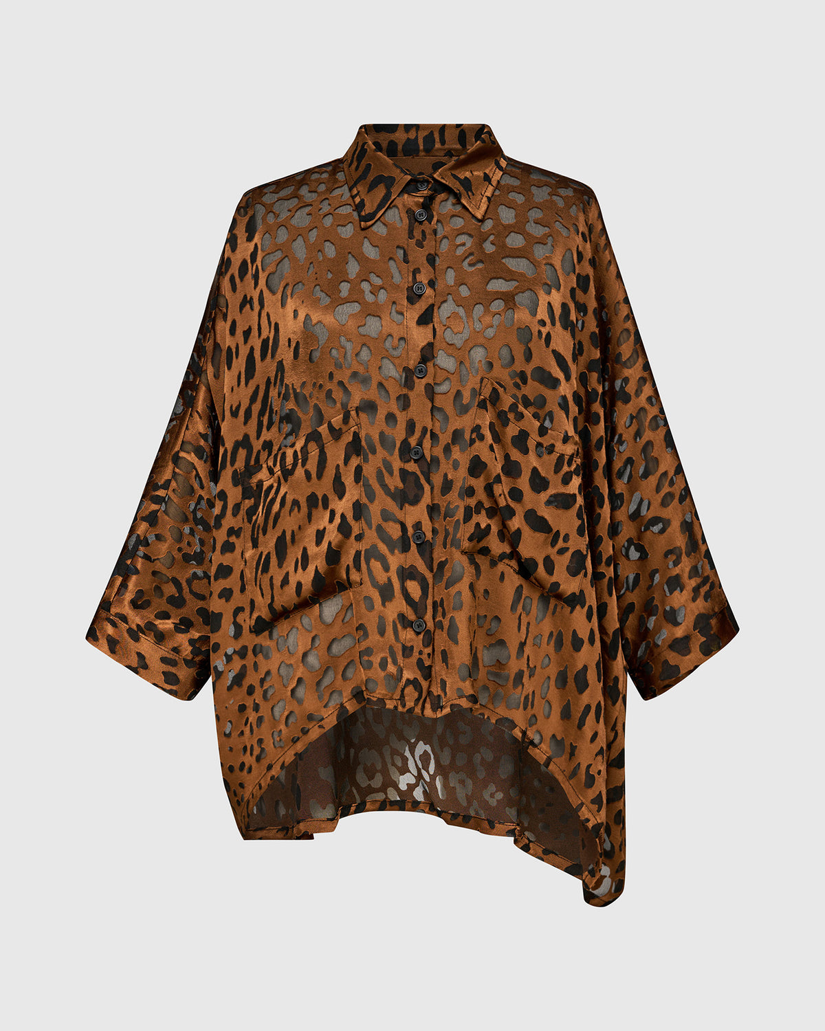 Alembika Cognac Animal Print Sheer Blouse AT823C