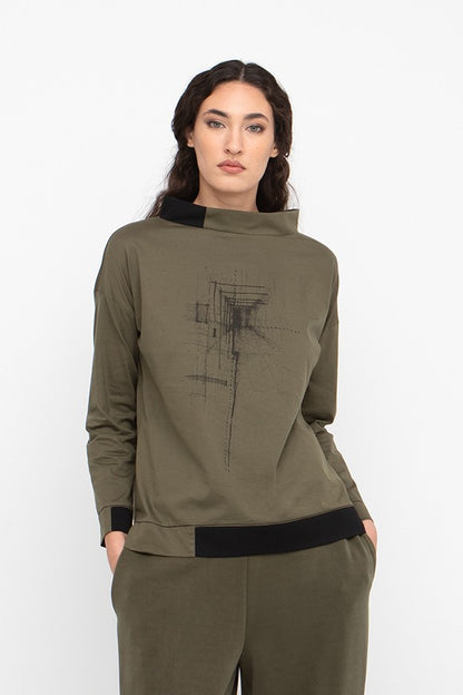 Ozai Olive Pullover Top 777103