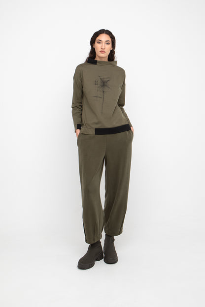 Ozai Olive Pullover Top 777103