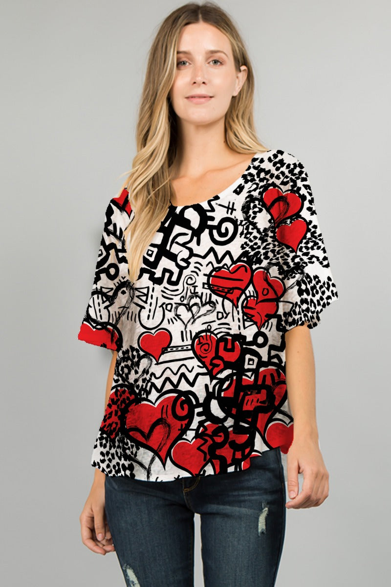 Et Lois Plus Size Apple Top Hearts Fly C2007W-400