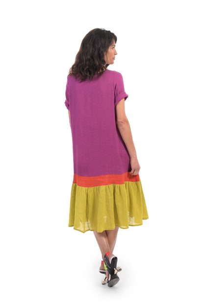 Alembika Multi Linen Color Block Maxi Dress SD203M