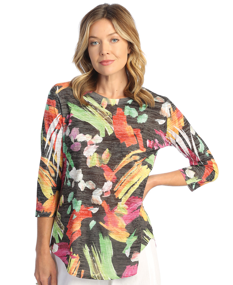 Jess & Jane Plus Size Multi Blossom Burnout Tunic AJ2-1674X