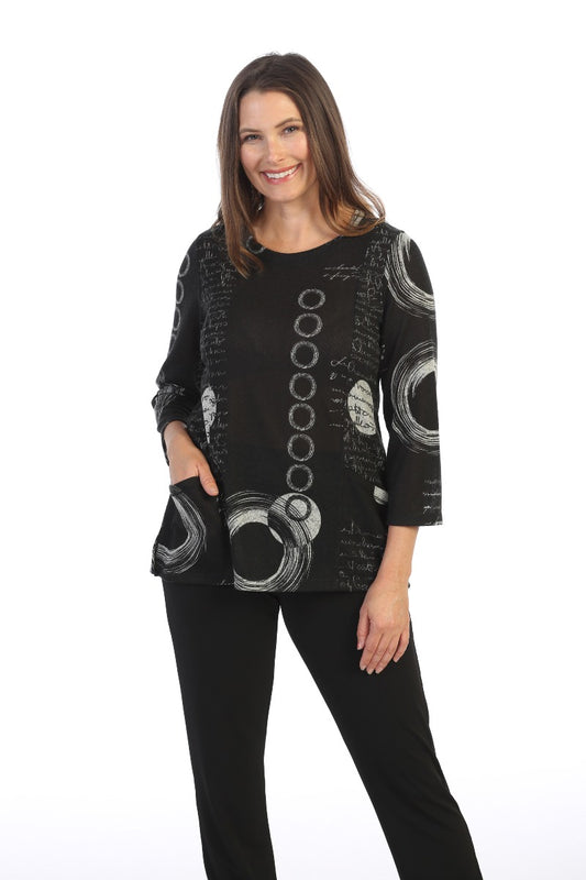 Jess & Jane Plus Size Black Memories Printed French Brushed Top B1-1504X