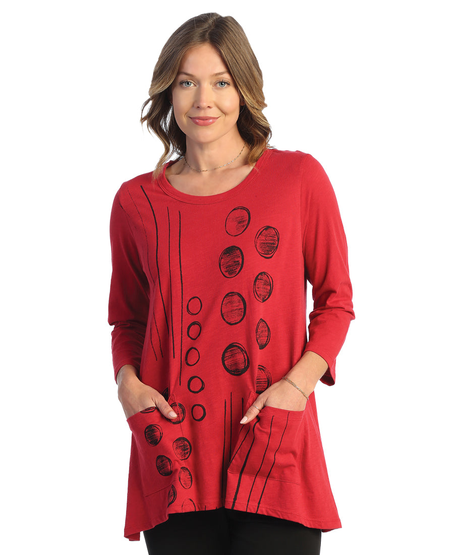 Jess & Jane Red Dot N Line Cotton Tunic CS4-1692X