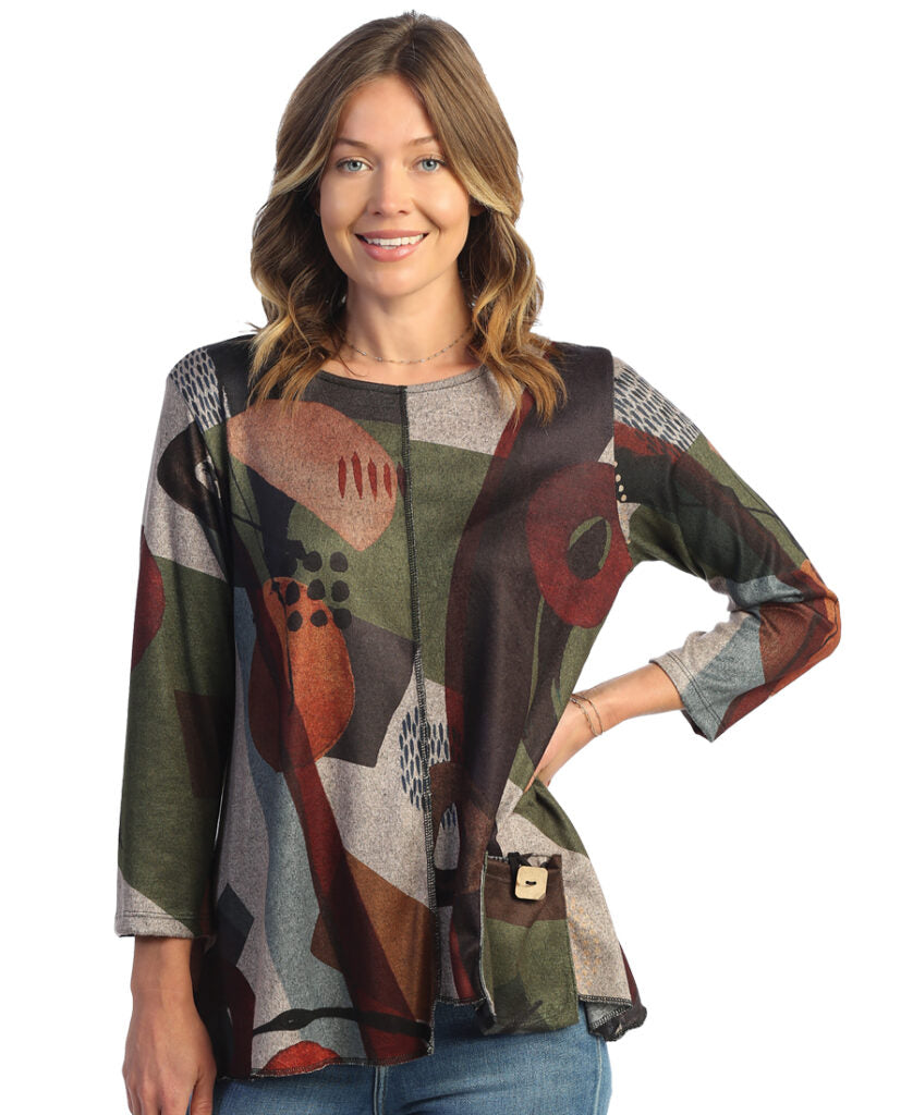 Jess & Jane Plus Size Multi Milan French Brush Tunic FB2-1734X