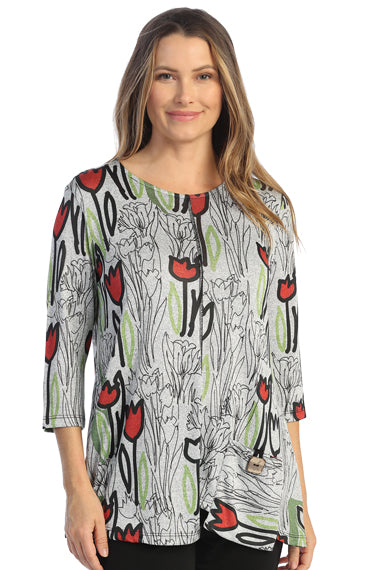 Jess & Jane Plus Size Tulips 2 Tone Hacci Tunic FQ2-1564X