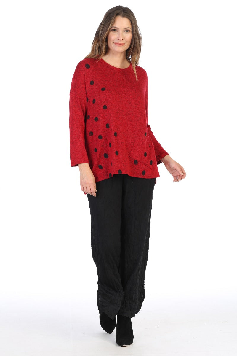 Jess & Jane Plus Size Red Coco Dots Print Brushed Top GB1-1322X