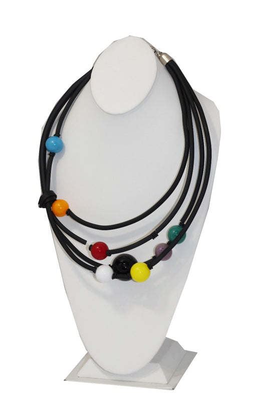 Nikaia Inc Multi Color Glass Beads with Rubber 4 Strand Necklace KLA-AC05