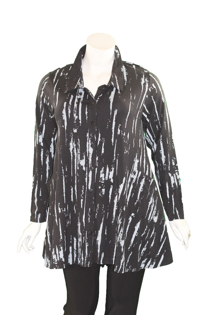 Snap Dragon & Twig Black/Grey Striped Button Long Shirt SDM580