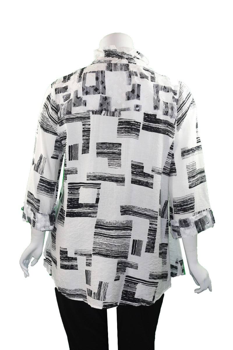 Cubism Plus Size Black/White Henley Shirt 413-13567X-12326