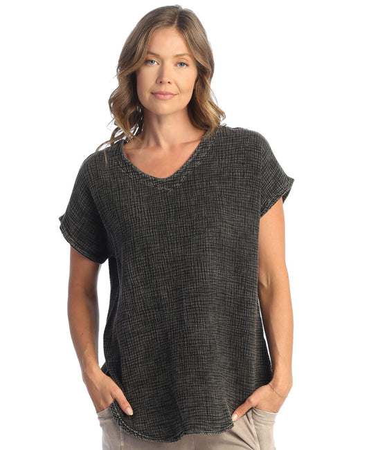 Jess & Jane Plus Size Black Mineral Gauze Top M104X