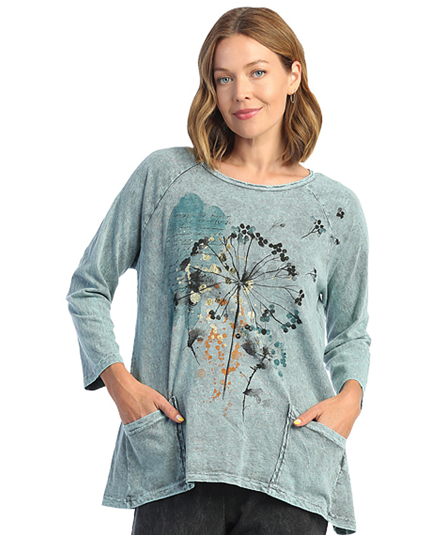 Jess & Jane Plus Size Teal Whimsical Cotton Pocket Tunic M12-1632X