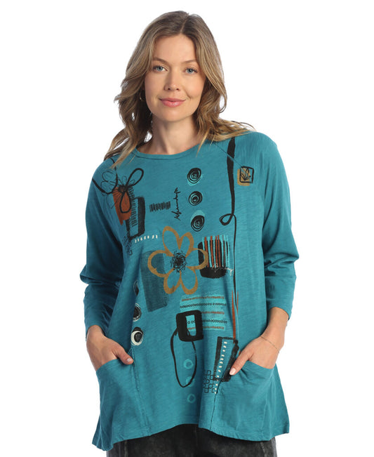 Jess & Jane Plus Size Teal Botany Cotton Pocket Tunic M12-1884X