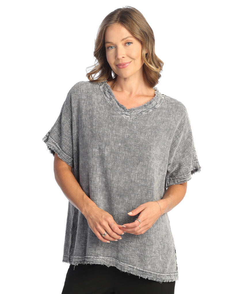 Jess & Jane Plus Size Mid Mineral Gauze Short Sleeve Top M92X