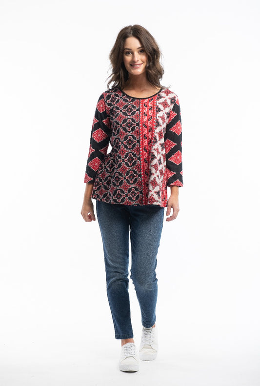 Orientique Plus Size Red Printed Pullover Tee 22769